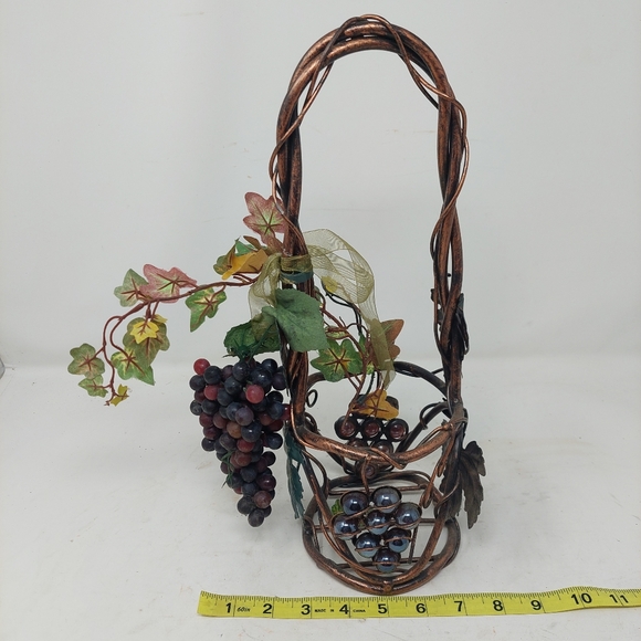 Grapes Vine Woven Metal Single Wine Bottle Holder Basket Decorative Wrought Iron - Picture 4 of 8